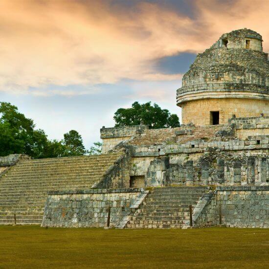 El Caracol, the Observatory, is a unique structure at pre-Columbian Maya civilization site of Chichen Itza